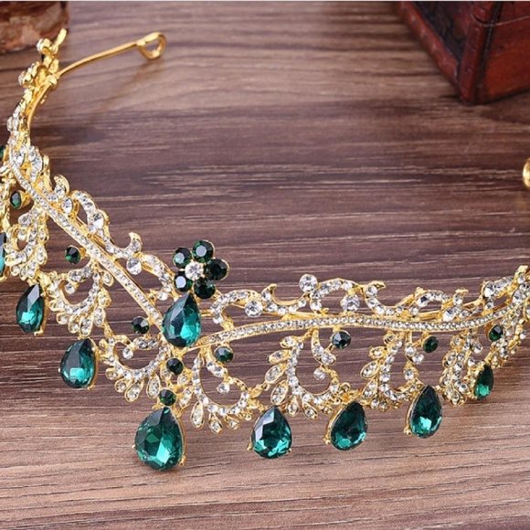 Quinceanera sweet 15 16 prom pageant tiara crown Green Austrian crystal … - Picture 3 of 5